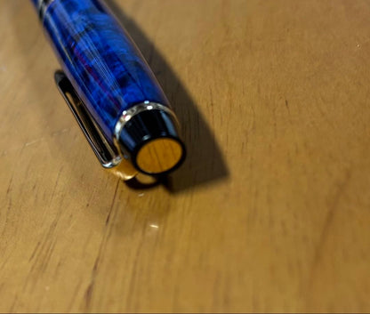 Waterman Expert Marble Blue fountain pen showing blue marble finish and silver accents