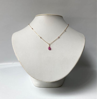 Agete Law pink and purple color stone pendant on a 38cm gold K10 necklace