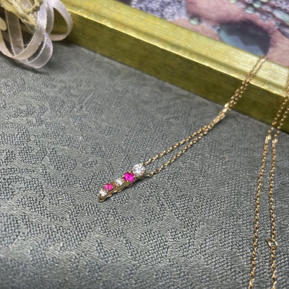 Beautiful MIKIMOTO Diamond and Ruby Necklace in K18 Yellow Gold with 42cm chain and 16mm pendant