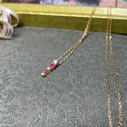Beautiful MIKIMOTO Diamond and Ruby Necklace in K18 Yellow Gold with 42cm chain and 16mm pendant
