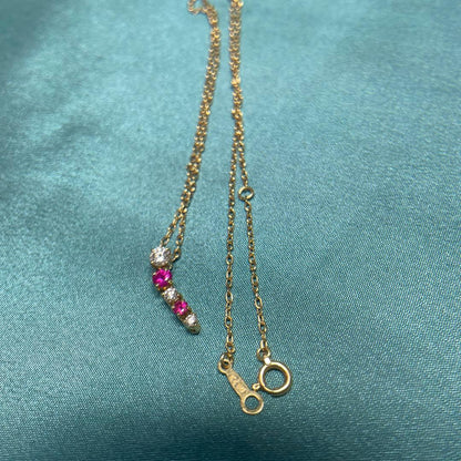 Beautiful MIKIMOTO Diamond and Ruby Necklace in K18 Yellow Gold with 42cm chain and 16mm pendant