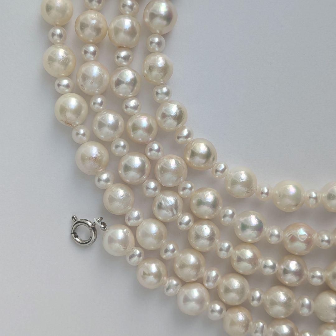 Long 120cm necklace with 6mm large Akoya pearls and 3mm small freshwater pearls on Silver925 chain