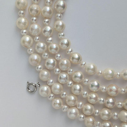 Long 120cm necklace with 6mm large Akoya pearls and 3mm small freshwater pearls on Silver925 chain