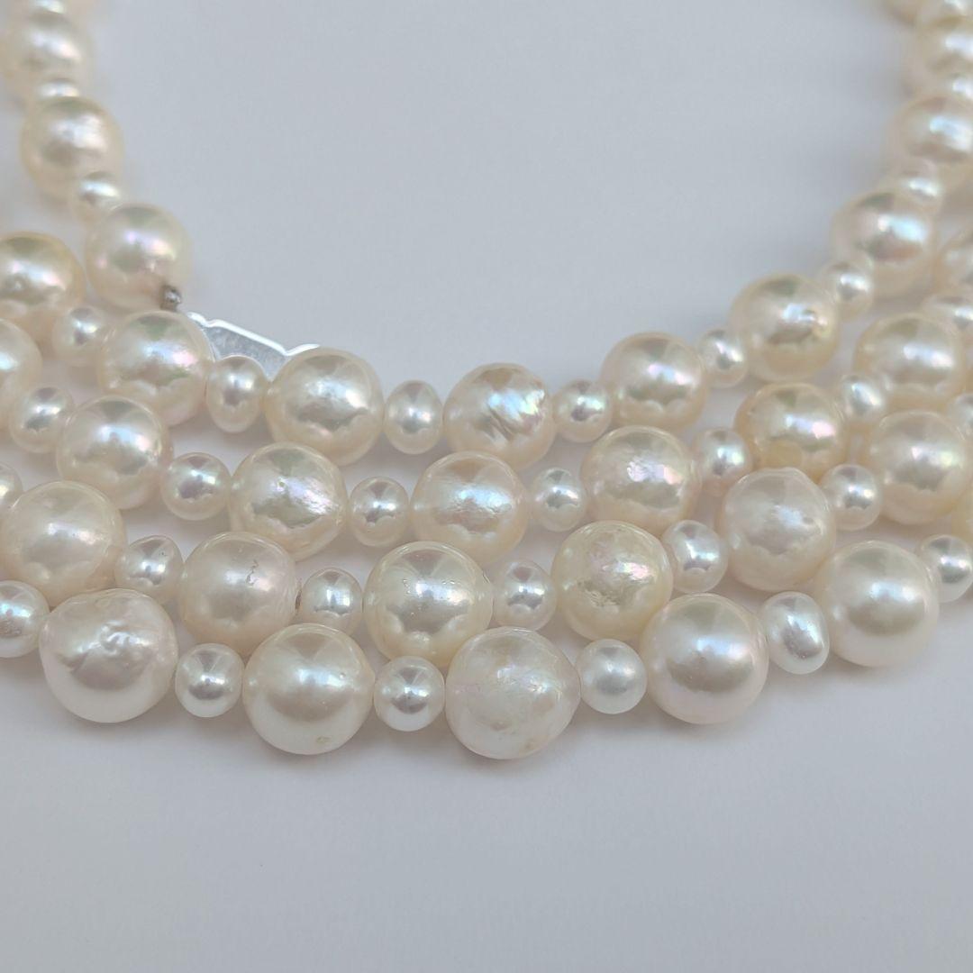 Long 120cm necklace with 6mm large Akoya pearls and 3mm small freshwater pearls on Silver925 chain