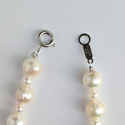 Long 120cm necklace with 6mm large Akoya pearls and 3mm small freshwater pearls on Silver925 chain