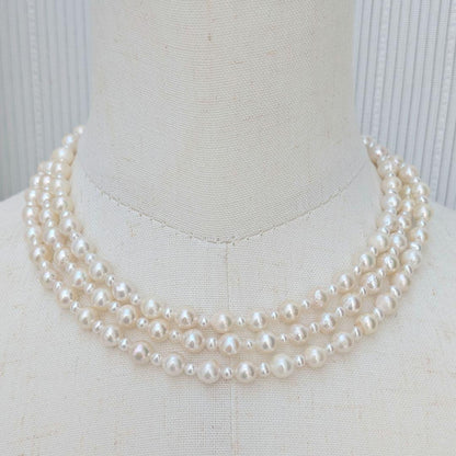 Long 120cm necklace with 6mm large Akoya pearls and 3mm small freshwater pearls on Silver925 chain