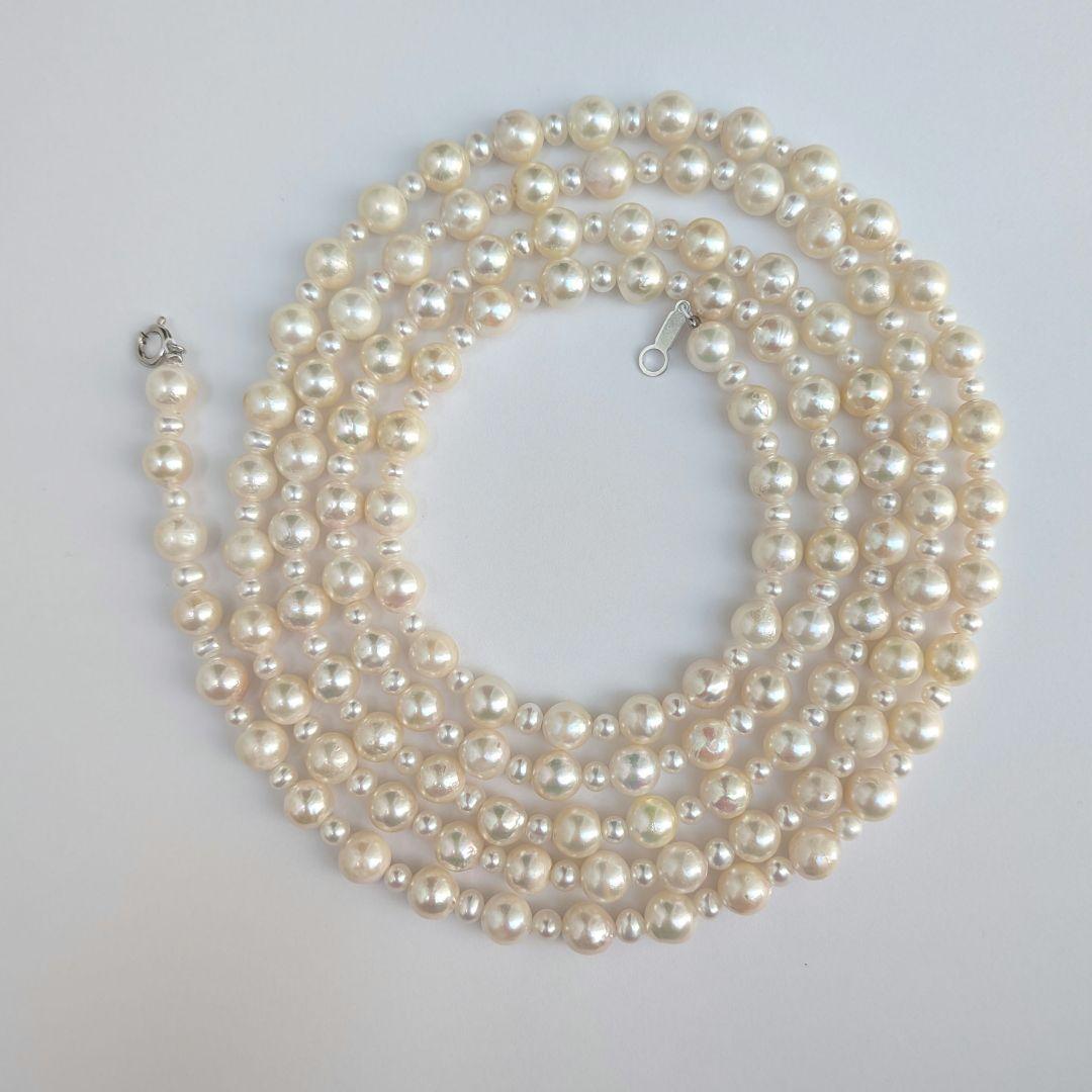 Long 120cm necklace with 6mm large Akoya pearls and 3mm small freshwater pearls on Silver925 chain