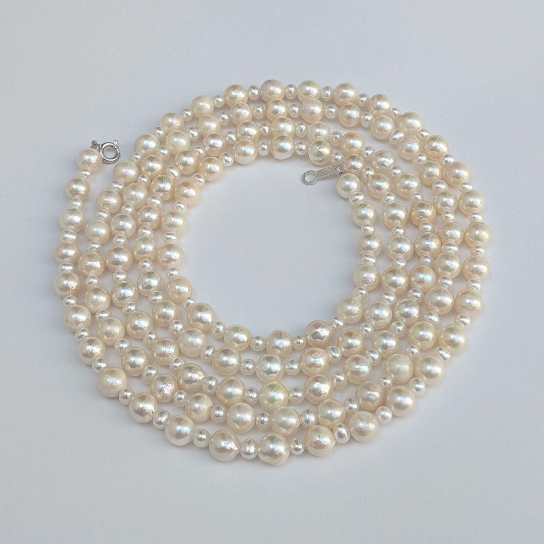 Long 120cm necklace with 6mm large Akoya pearls and 3mm small freshwater pearls on Silver925 chain