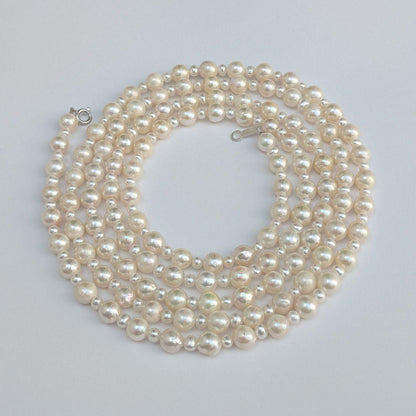Long 120cm necklace with 6mm large Akoya pearls and 3mm small freshwater pearls on Silver925 chain