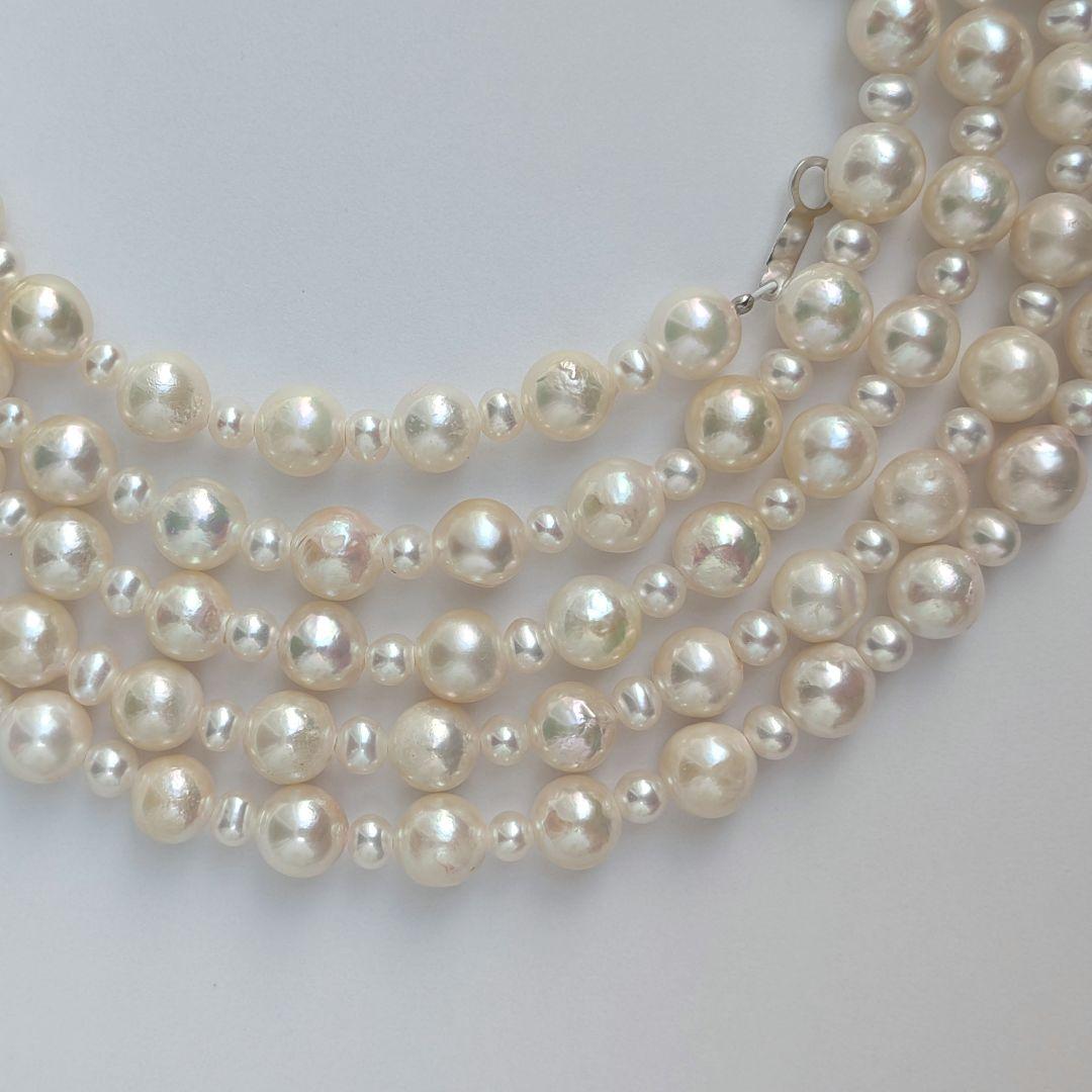 Long 120cm necklace with 6mm large Akoya pearls and 3mm small freshwater pearls on Silver925 chain