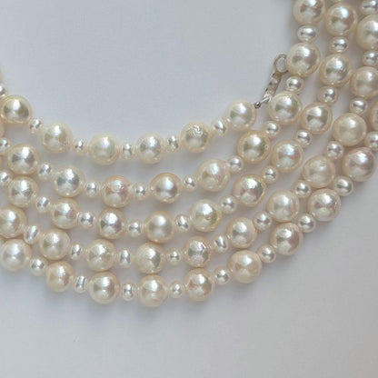 Long 120cm necklace with 6mm large Akoya pearls and 3mm small freshwater pearls on Silver925 chain
