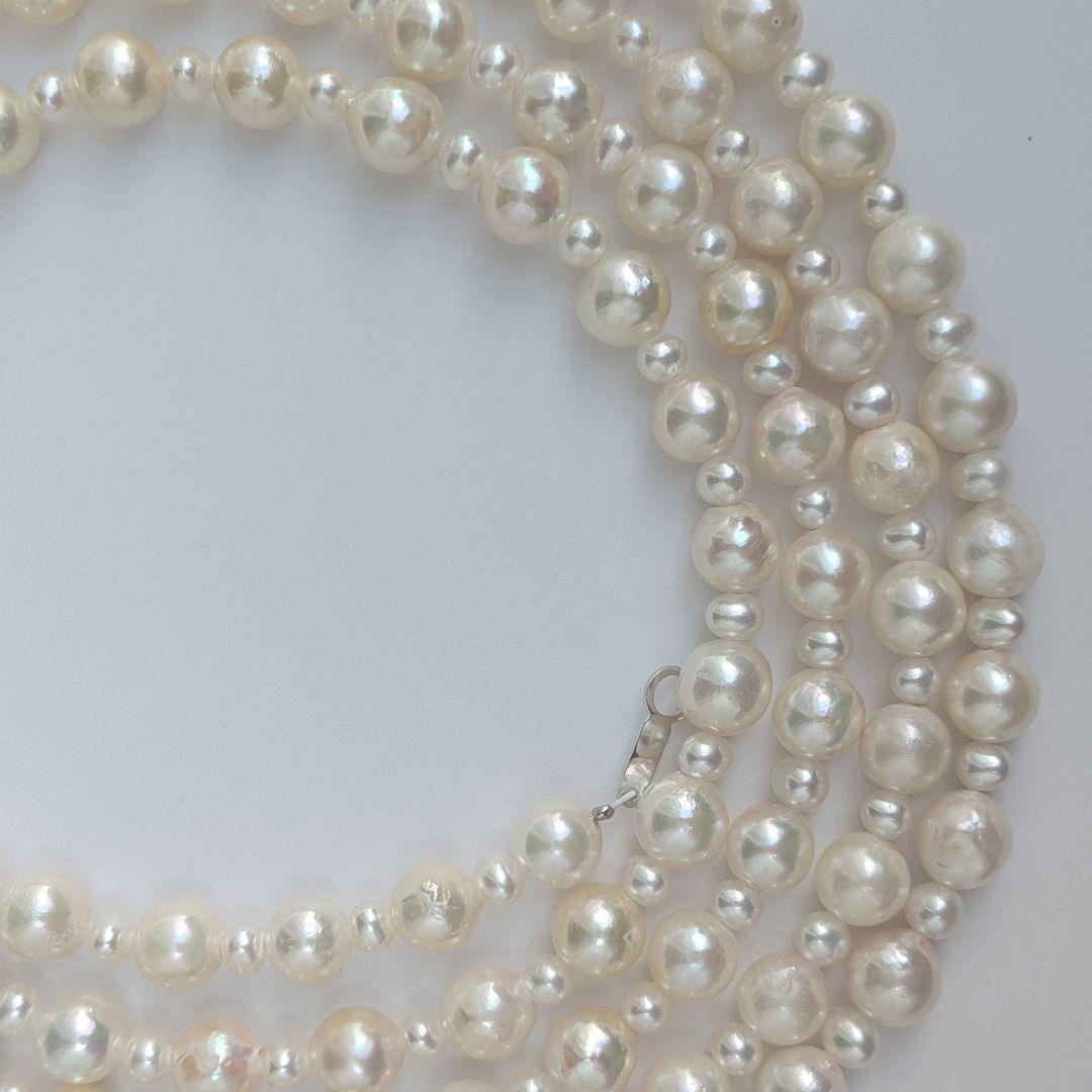 Long 120cm necklace with 6mm large Akoya pearls and 3mm small freshwater pearls on Silver925 chain