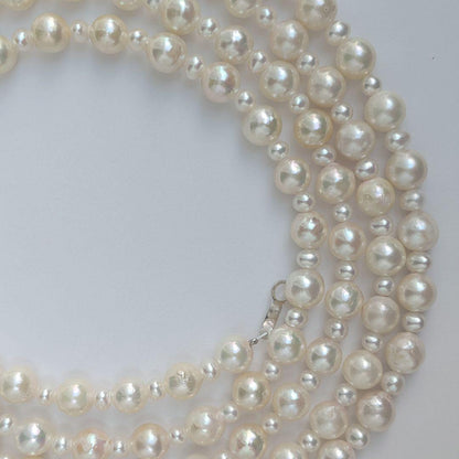 Long 120cm necklace with 6mm large Akoya pearls and 3mm small freshwater pearls on Silver925 chain