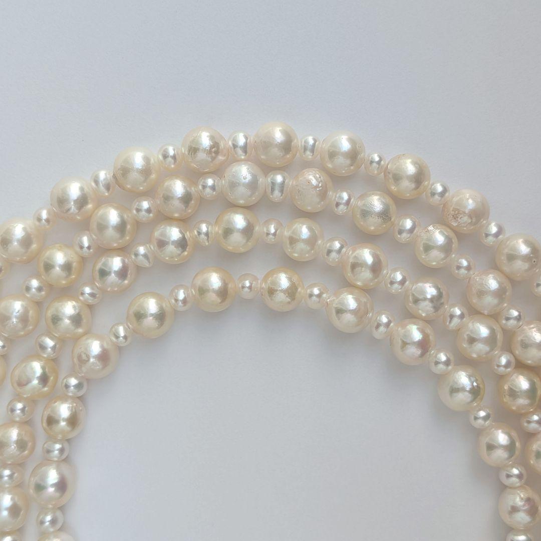 Long 120cm necklace with 6mm large Akoya pearls and 3mm small freshwater pearls on Silver925 chain