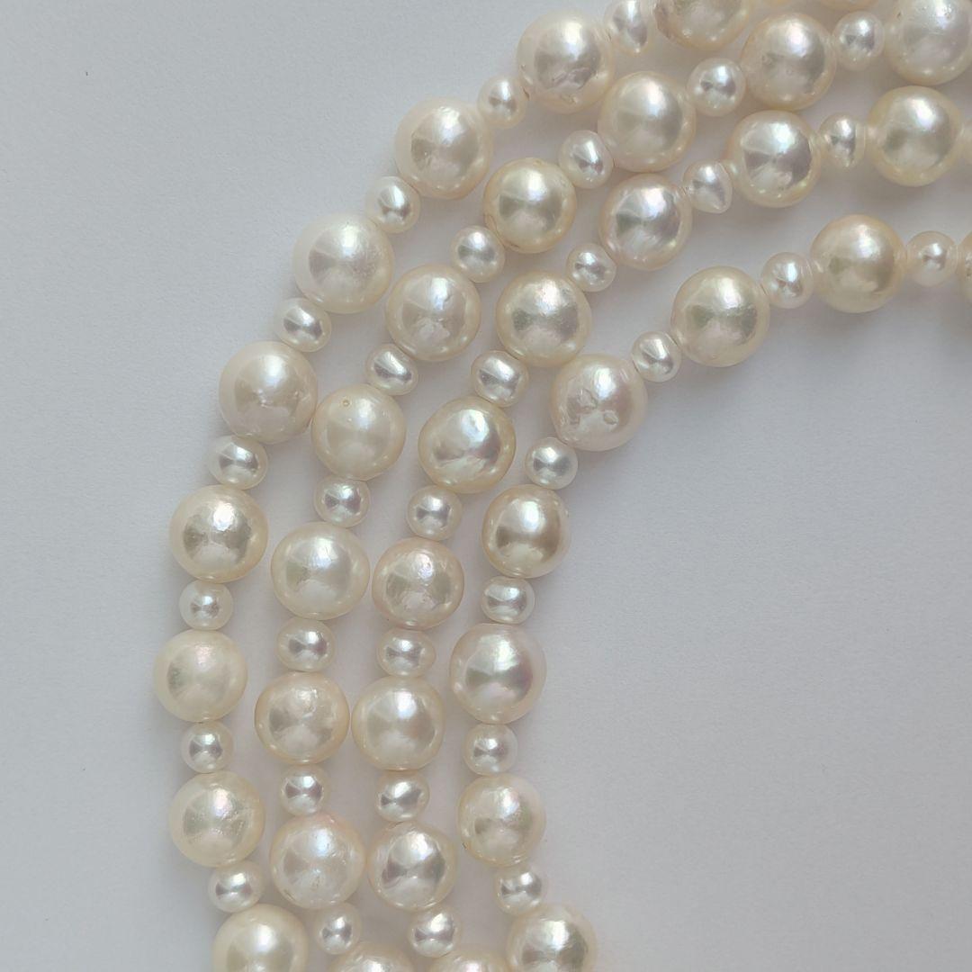 Long 120cm necklace with 6mm large Akoya pearls and 3mm small freshwater pearls on Silver925 chain