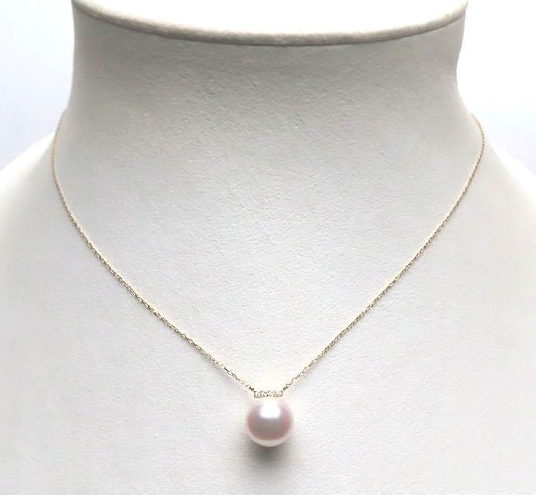 White pink 8.0mm Akoya pearl necklace with small diamond pendant set in K18 gold