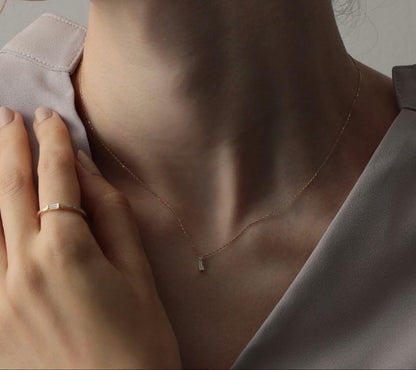 Agete necklace pendant made of K10 gold with 0.04 carat diamond, 39mm length, delicate and elegant design