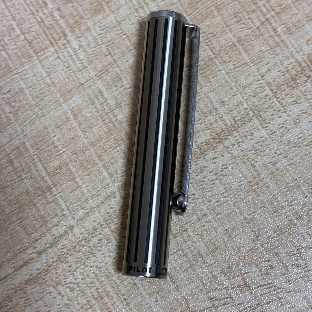 Pilot ballpoint pen with silver stripe design and included protective case and manual