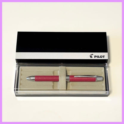 PILOT Two Plus One Ridge Leather pen with black and red ink cartridges, 12.1 mm diameter and 136 mm length
