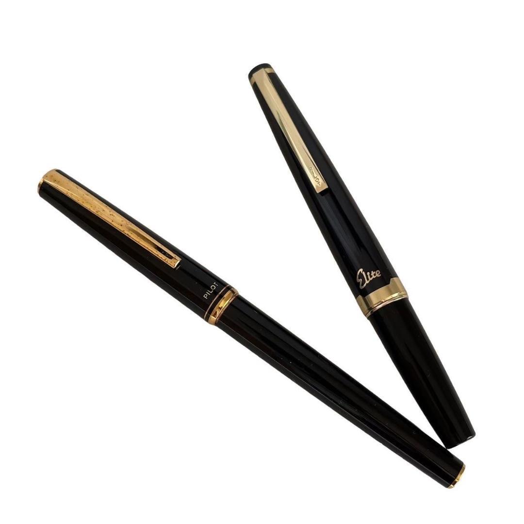 Two PILOT Blite Bright Black fountain pens, writing instruments with black bodies, one 13 cm and one 11.5 cm long