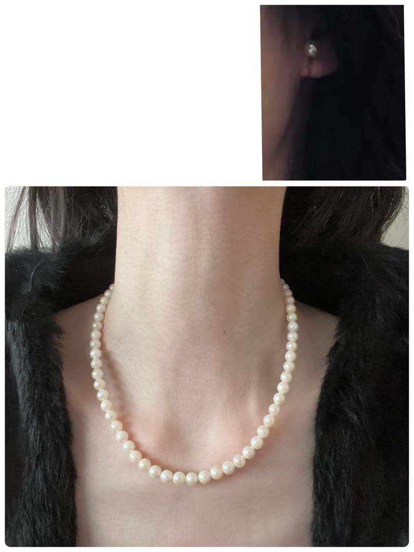 Japanese Akoya pearl necklace and matching earrings with double lock silver clasp and 6.5-7 mm pearls