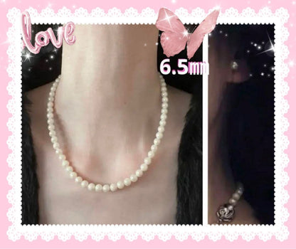 Japanese Akoya pearl necklace and matching earrings with double lock silver clasp and 6.5-7 mm pearls