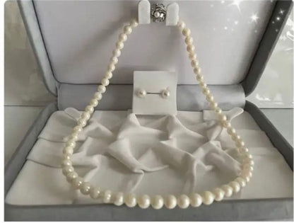 Japanese Akoya pearl necklace and matching earrings with double lock silver clasp and 6.5-7 mm pearls