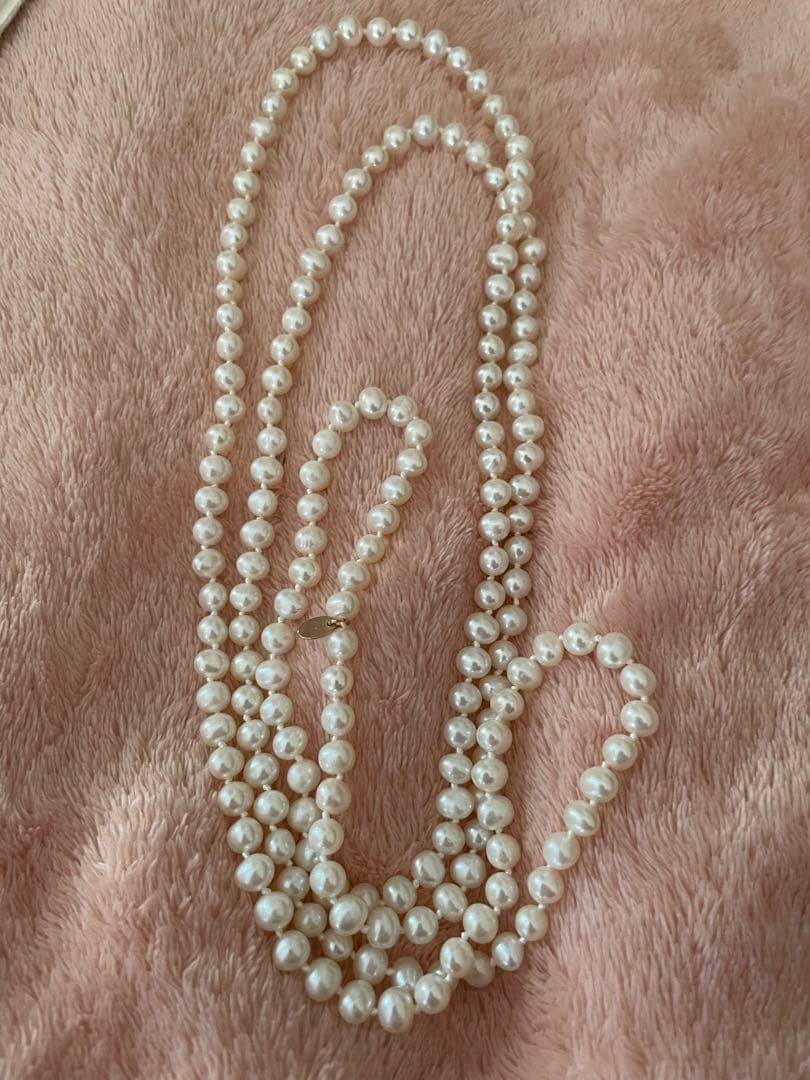 Agete K10 two-strand Akoya pearl necklace 118cm length with 5.5-6mm pearls and K10 clasp