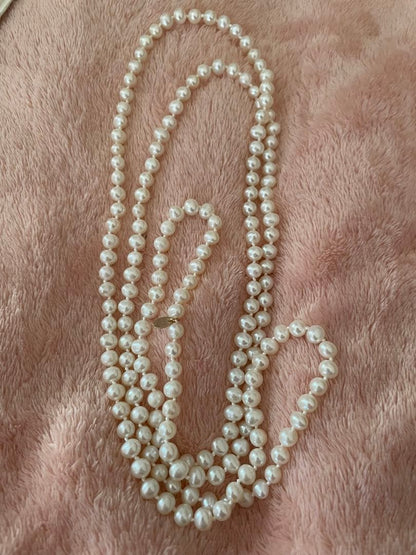 Agete K10 two-strand Akoya pearl necklace 118cm length with 5.5-6mm pearls and K10 clasp