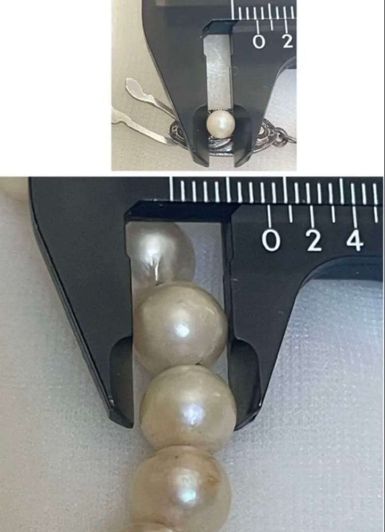 Vintage Akoya pearl necklace with 7.5mm semi-baroque cream-white pearls and silver clasp, 38cm length choker
