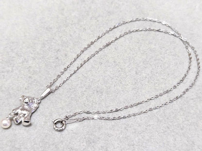 MIKIMOTO Akoya Pearl Bear Necklace with silver S925 chain and pearl pendant, 40cm length