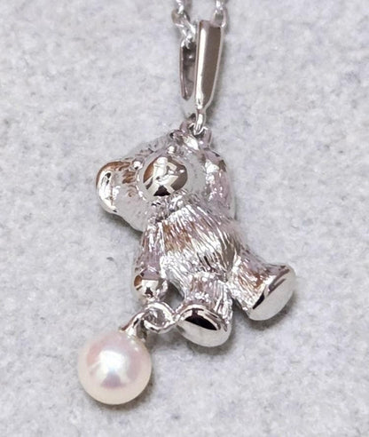 MIKIMOTO Akoya Pearl Bear Necklace with silver S925 chain and pearl pendant, 40cm length