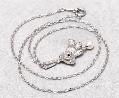 MIKIMOTO Akoya Pearl Bear Necklace with silver S925 chain and pearl pendant, 40cm length