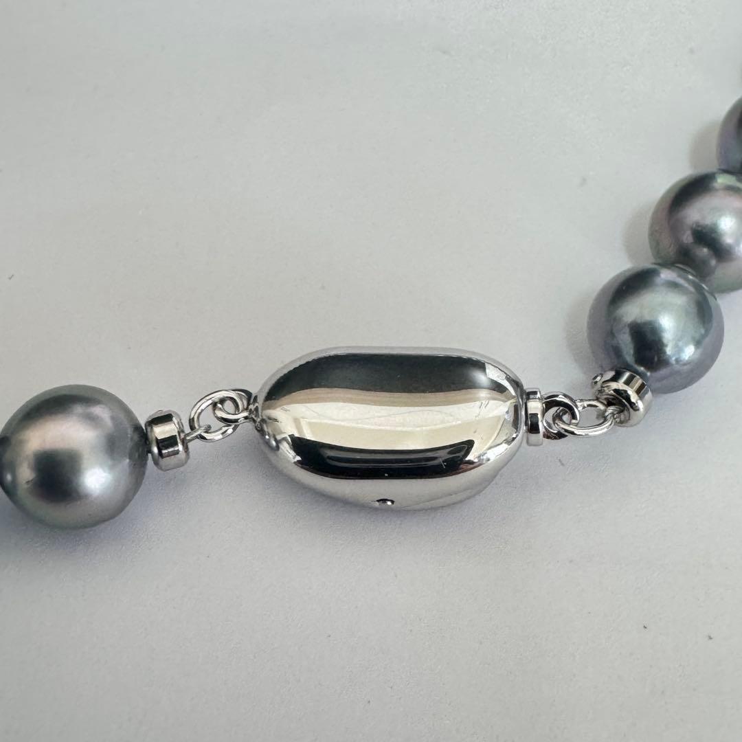 Akoya pearl necklace 42cm with natural white pearls and a silver clasp on white background