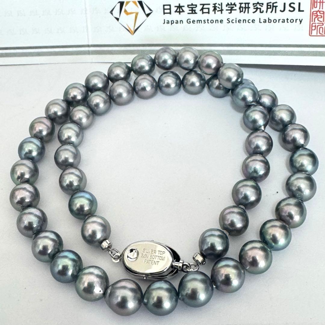 Akoya pearl necklace 42cm with natural white pearls and a silver clasp on white background