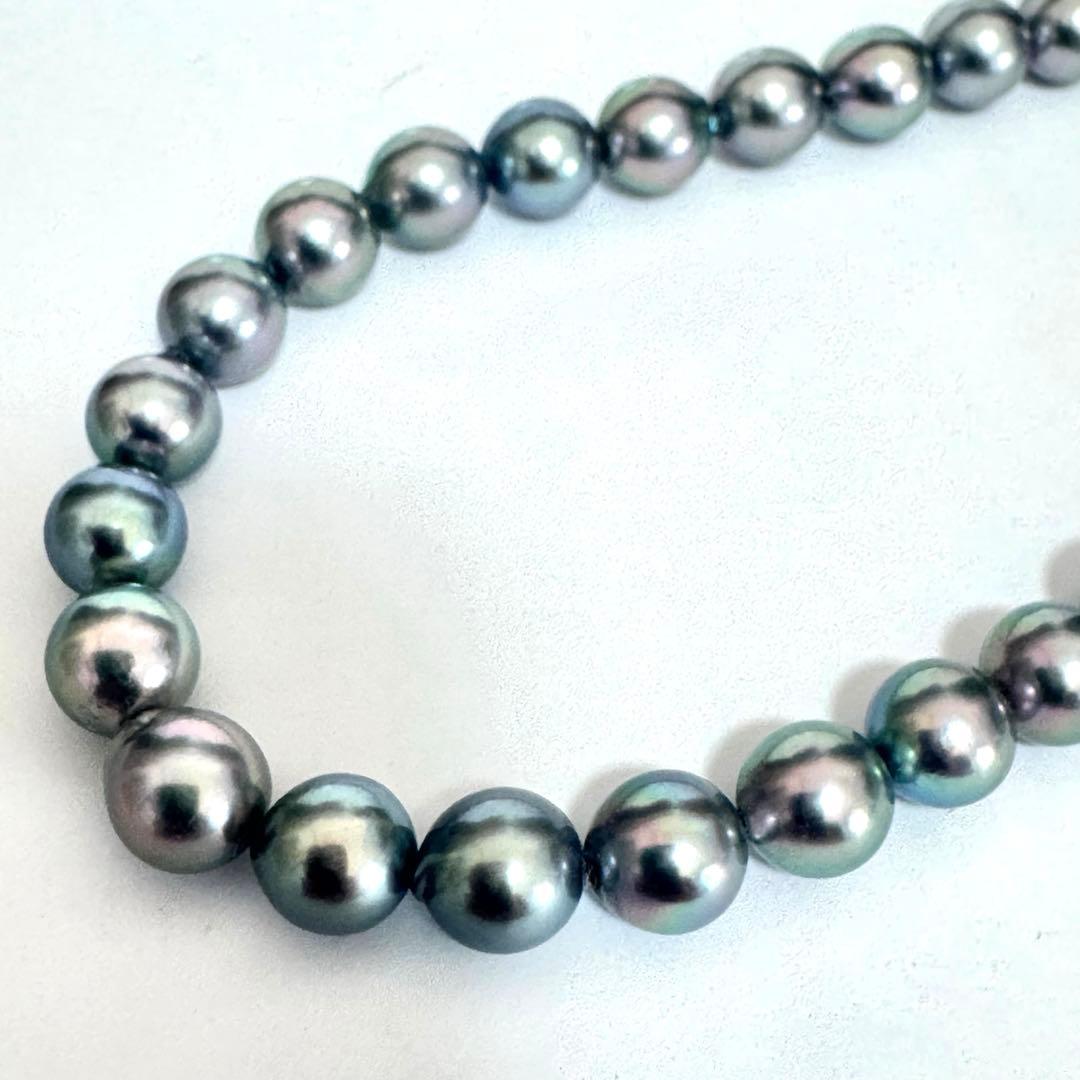 Akoya pearl necklace 42cm with natural white pearls and a silver clasp on white background