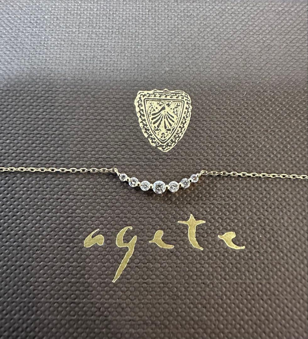 Agete K18 0.1ct diamond necklace with 45 cm ball chain displayed with case and certificate