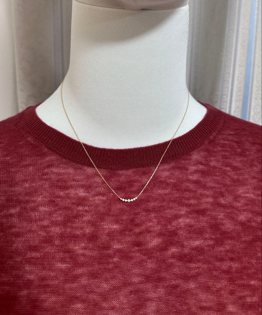 Agete K18 0.1ct diamond necklace with 45 cm ball chain displayed with case and certificate