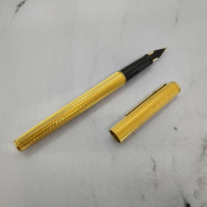 1970s PILOT SUPERLOY gold plated stripe fountain pen with fine nib and embossed cap top from Japan