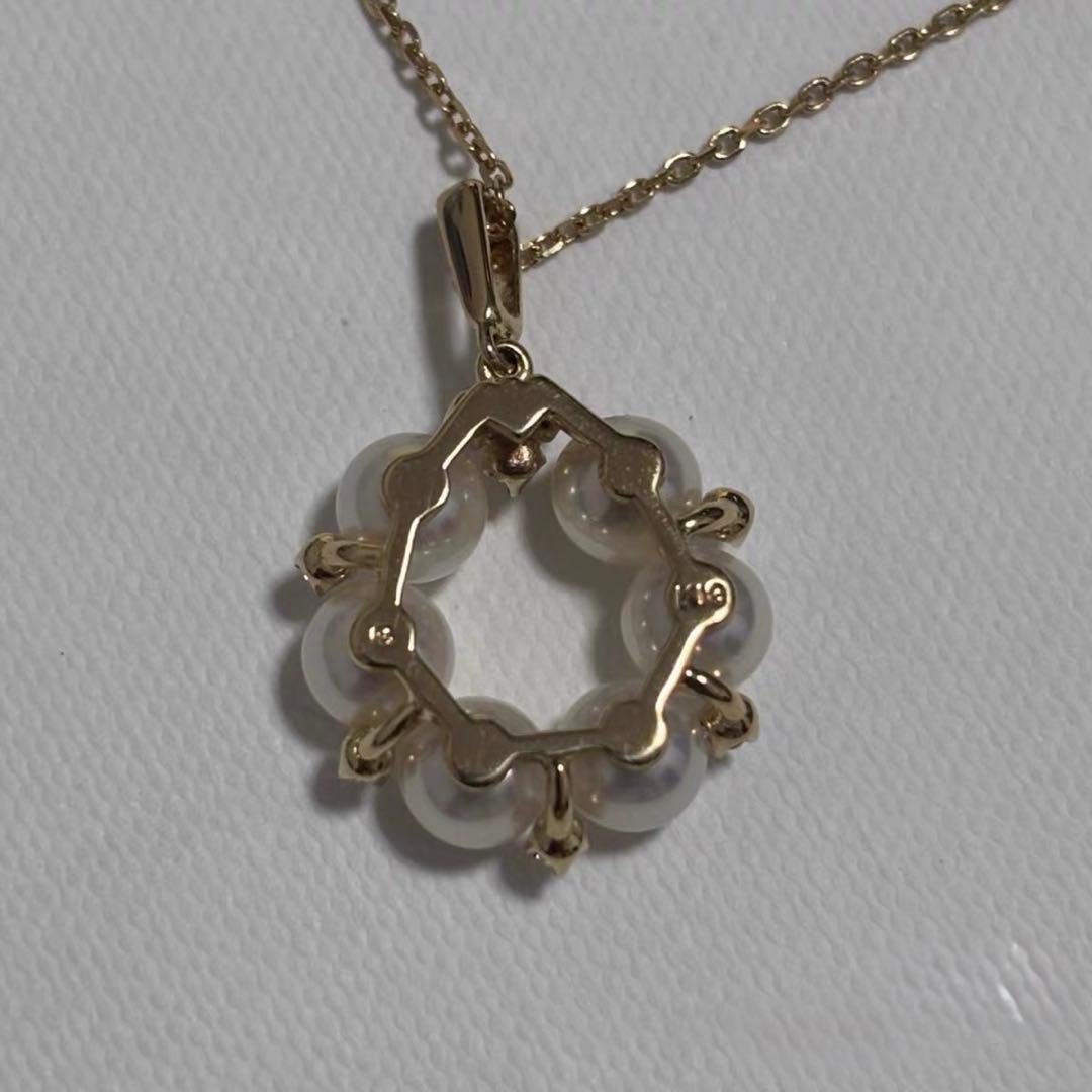 Mikimoto K18 yellow gold necklace with pearl and diamond circle motif design