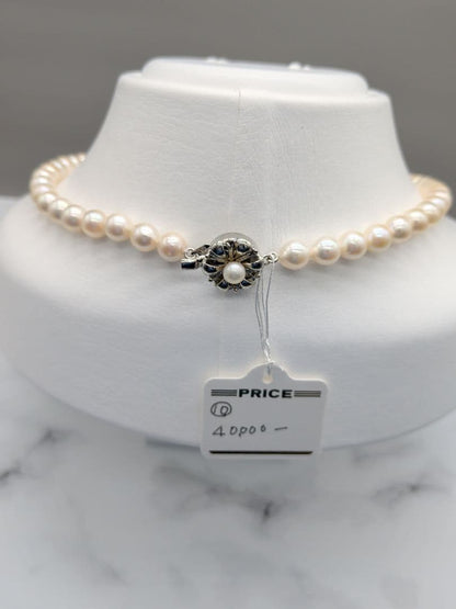 Akoya genuine pearl necklace 7-7.5mm pink white 42.3cm with silver clasp for formal occasions