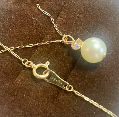 Agate K10 gold necklace with pearl and opal stones in yellow gold, 41 cm length