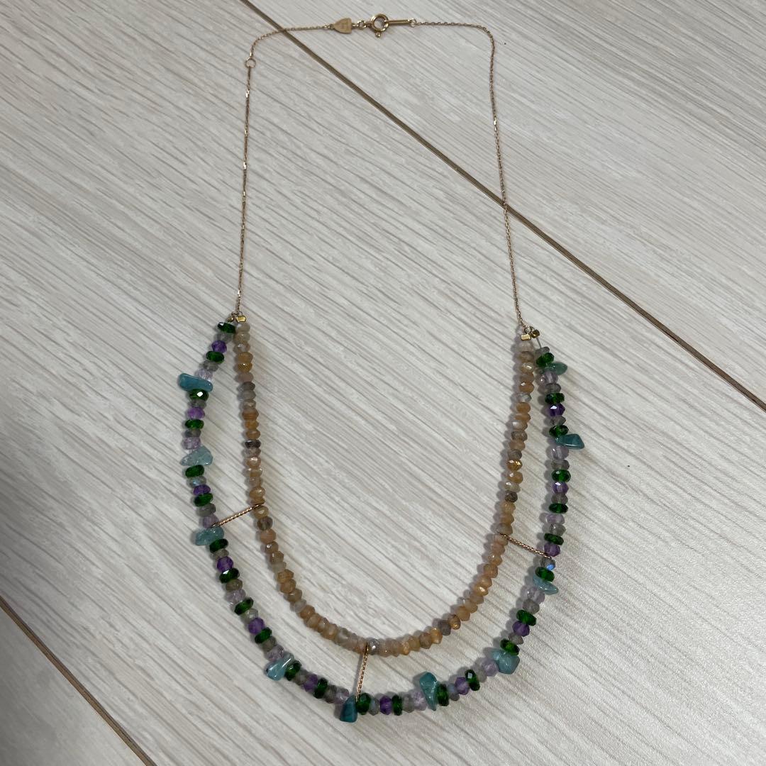 Agete Stone 10K Gold Tone Necklace with Multi-Color Stones in Ethnic Resort Style