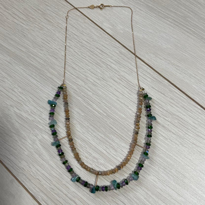 Agete Stone 10K Gold Tone Necklace with Multi-Color Stones in Ethnic Resort Style
