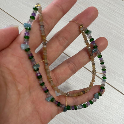 Agete Stone 10K Gold Tone Necklace with Multi-Color Stones in Ethnic Resort Style