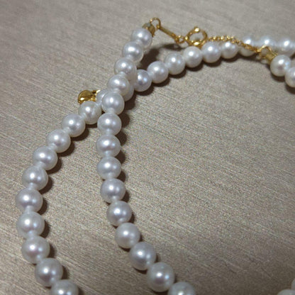New Pure Pearl baby necklace with 5mm nearly round freshwater pearls and gold SV925 K18gf fittings