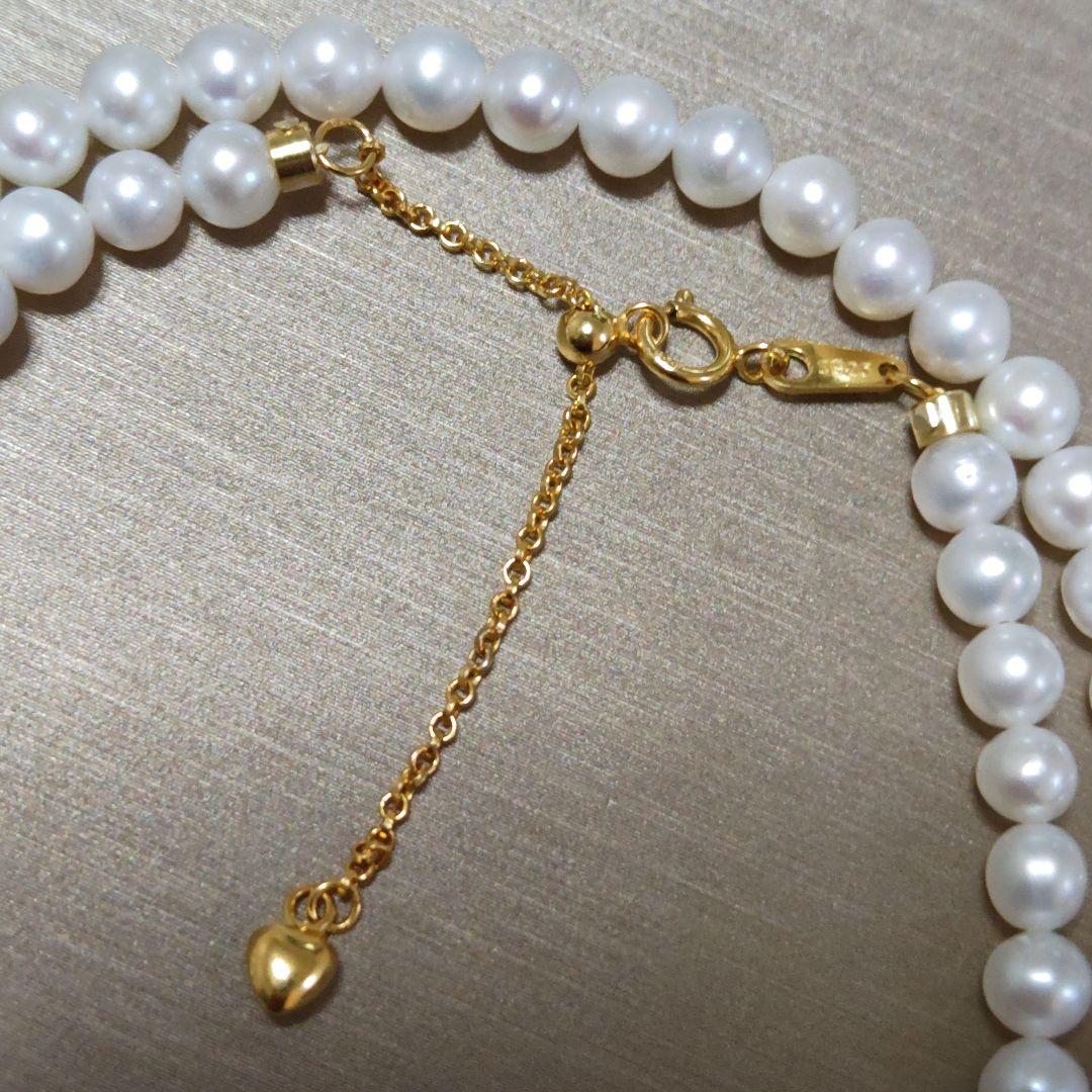 New Pure Pearl baby necklace with 5mm nearly round freshwater pearls and gold SV925 K18gf fittings