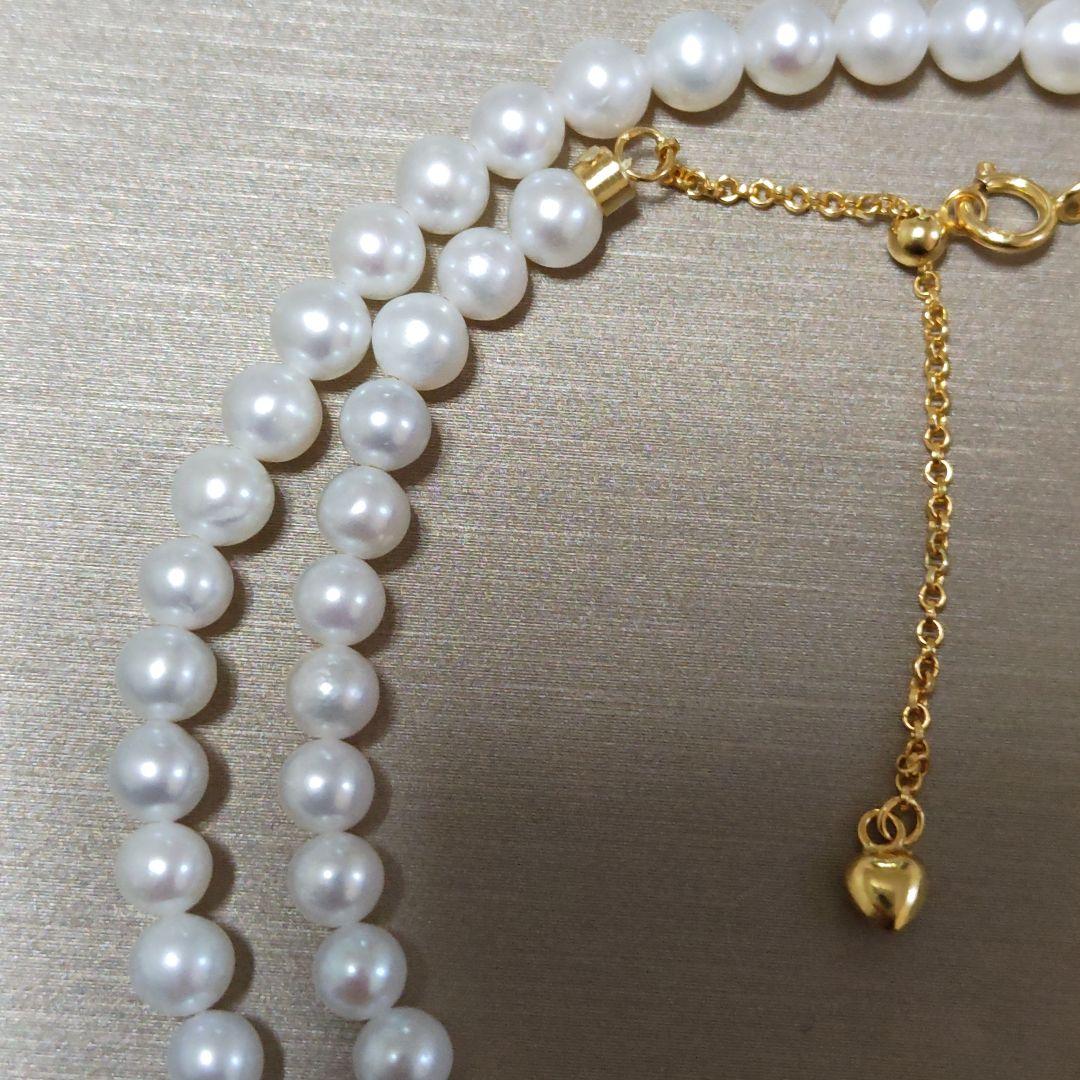 New Pure Pearl baby necklace with 5mm nearly round freshwater pearls and gold SV925 K18gf fittings