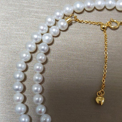 New Pure Pearl baby necklace with 5mm nearly round freshwater pearls and gold SV925 K18gf fittings