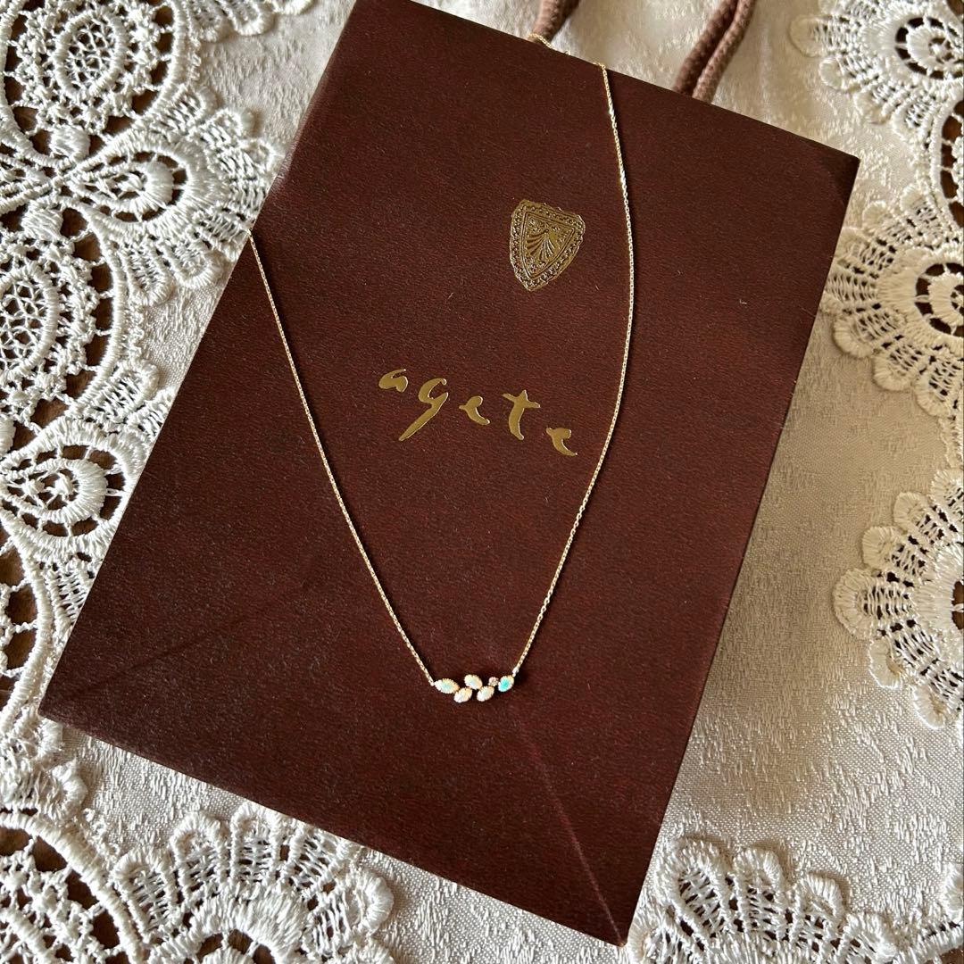agete K18 Necklace with marquise-cut opals and diamonds set in K18 K14 metal in classic style